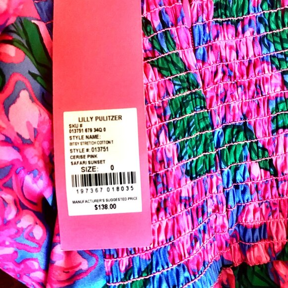 Lllly Pulitzer Bitsy StretchTop Cerise Pink Wms Sz 0 Pink Safari Sunset NWT 138 - Picture 8 of 13
